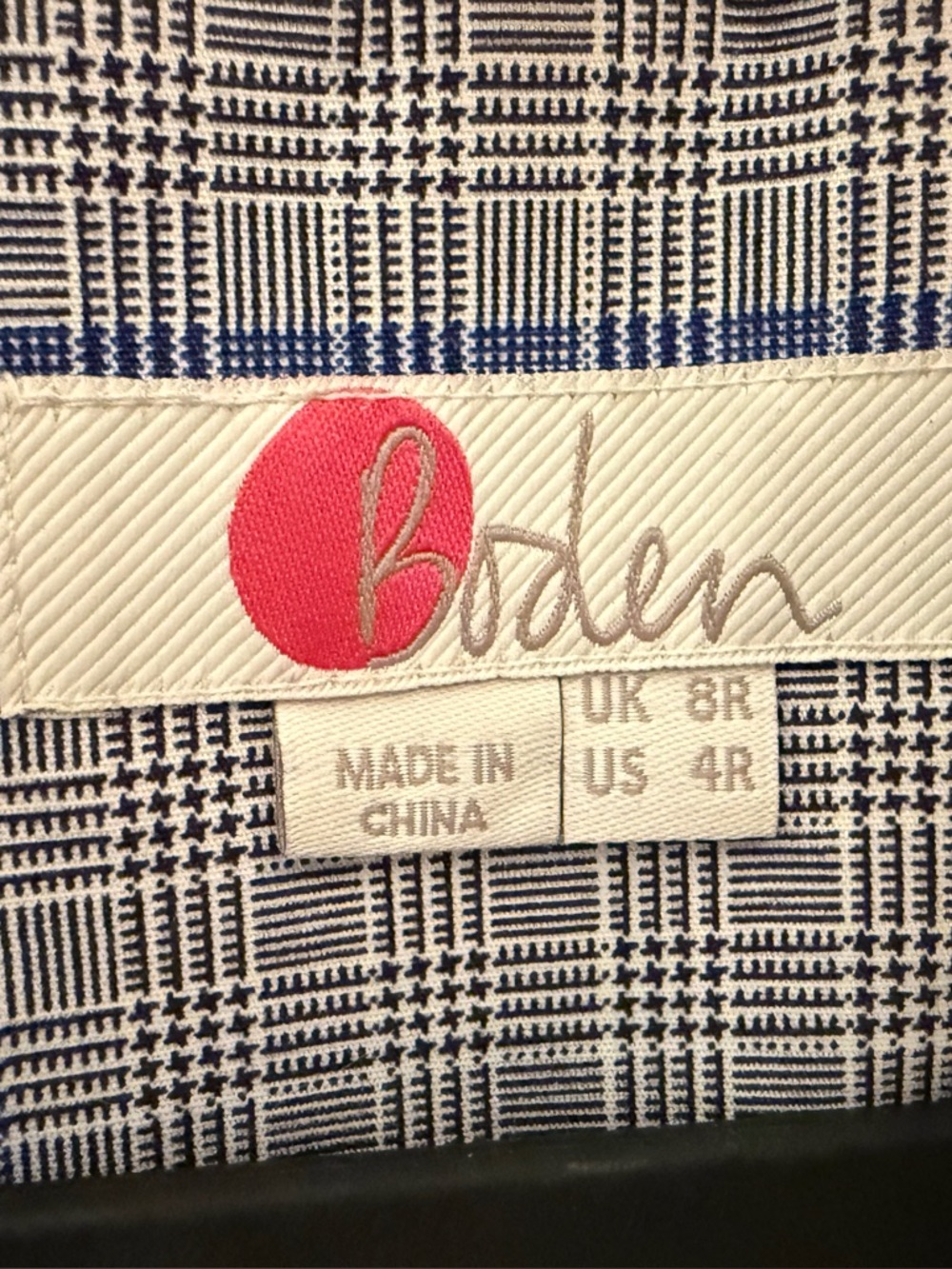 Boden Navy and White Plaid Jacket